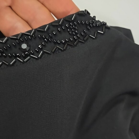 Talbots Petites Women's Black Fit & Flare Midi Dress Bead Neckline Waist Size 12 - Picture 5 of 16